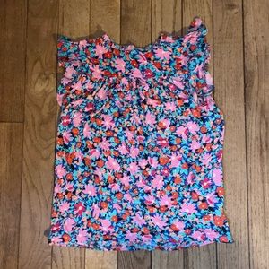 Loft petite daisy ruffle button mixed media top